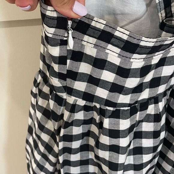 J. Crew Black and White Ruffled Gingham Criss Cross Midi Dress Size 10 - Picture 11 of 17